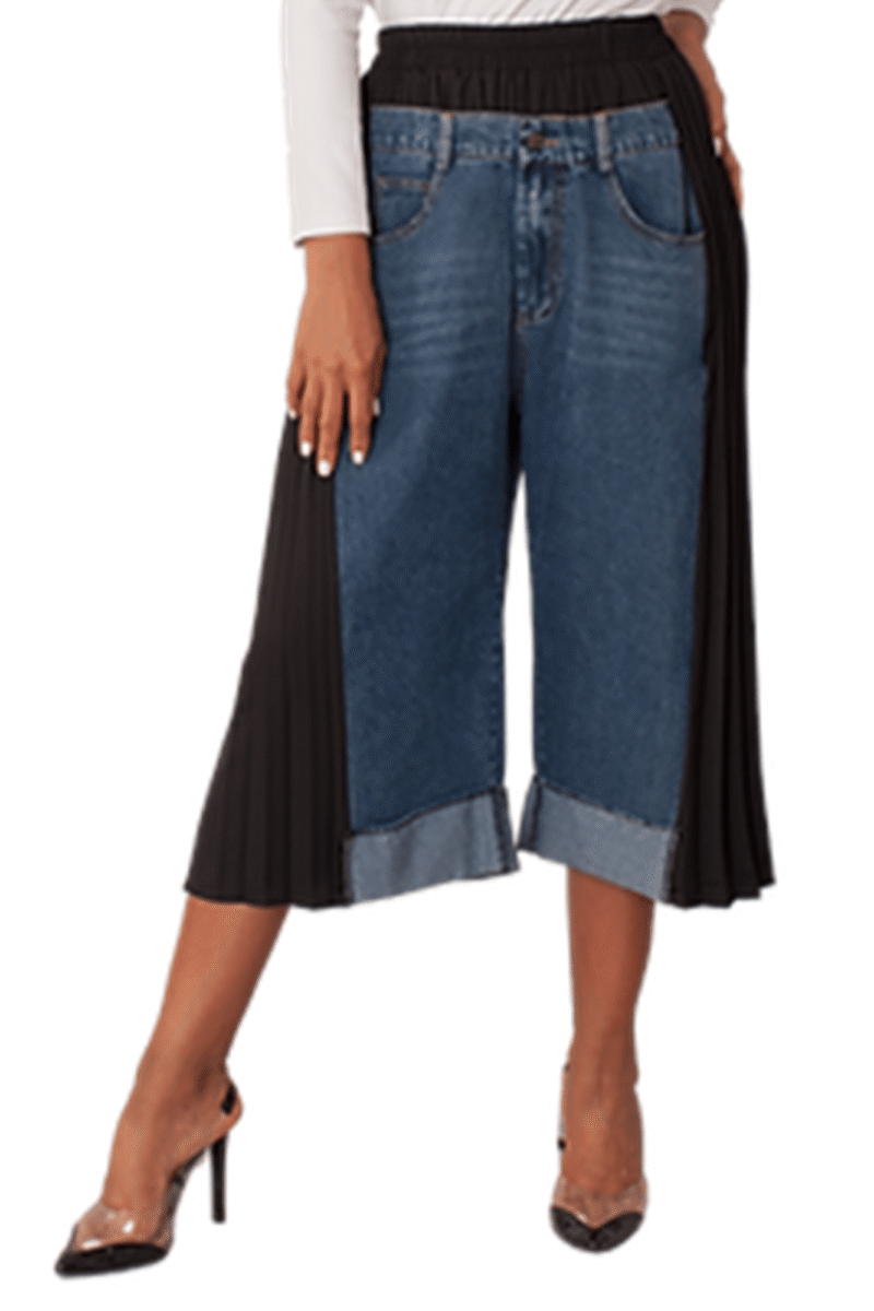 Inlay Pleated W/Denim Pants