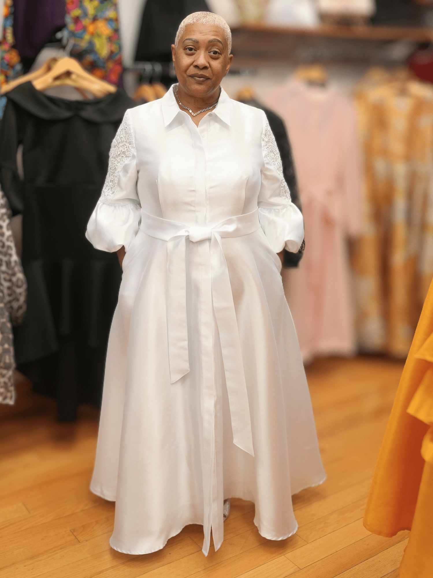 Bishop Sleeve Tie-Waist Maxi Dress