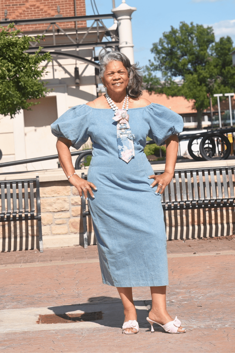 Off-Shoulder Puff Sleeve Denim Dress