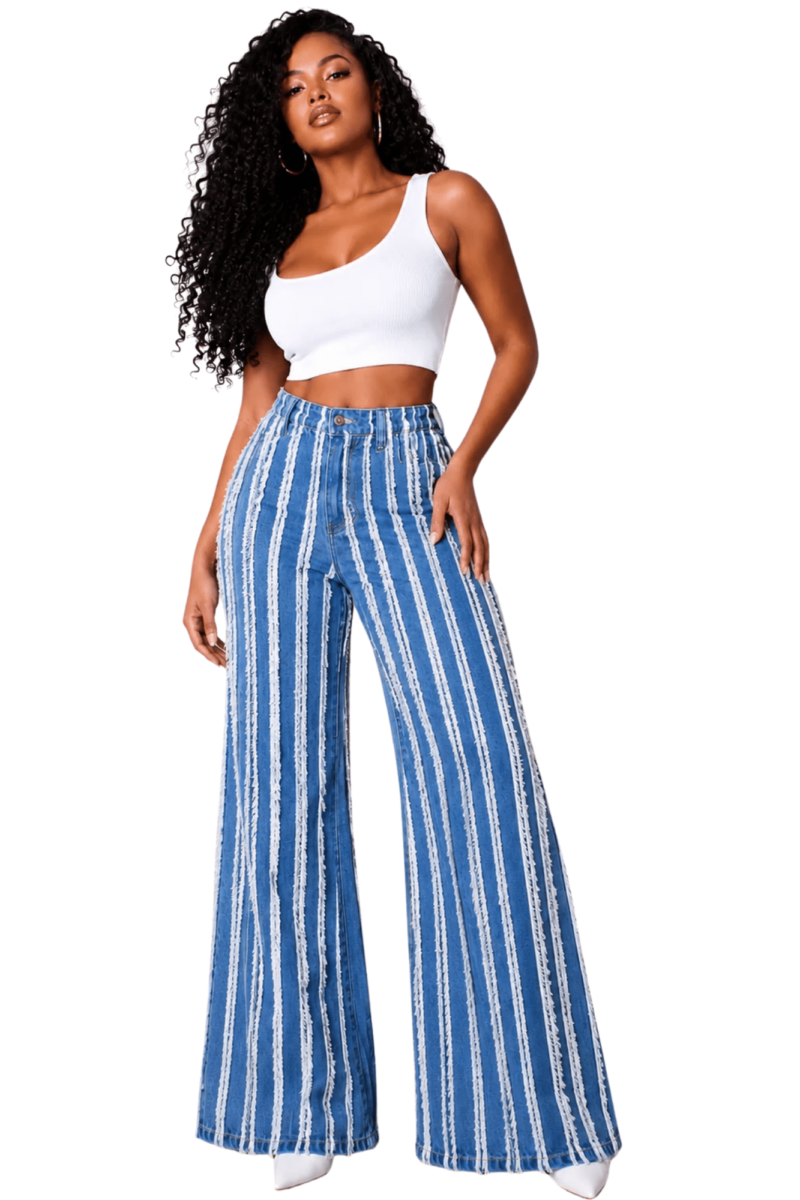 Vertical Distressed Stripe Denim Jeans