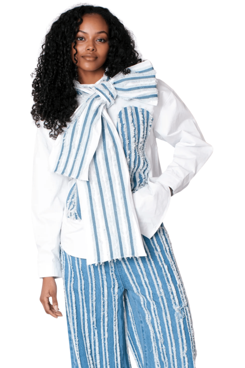 Asymmetric Stripe Top with Statement Bow