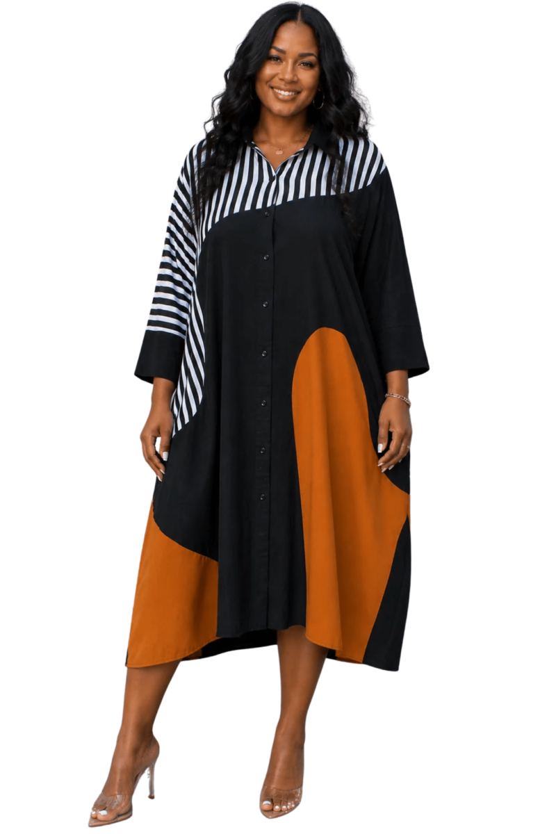 Bold Colorblock Shirt Dress
