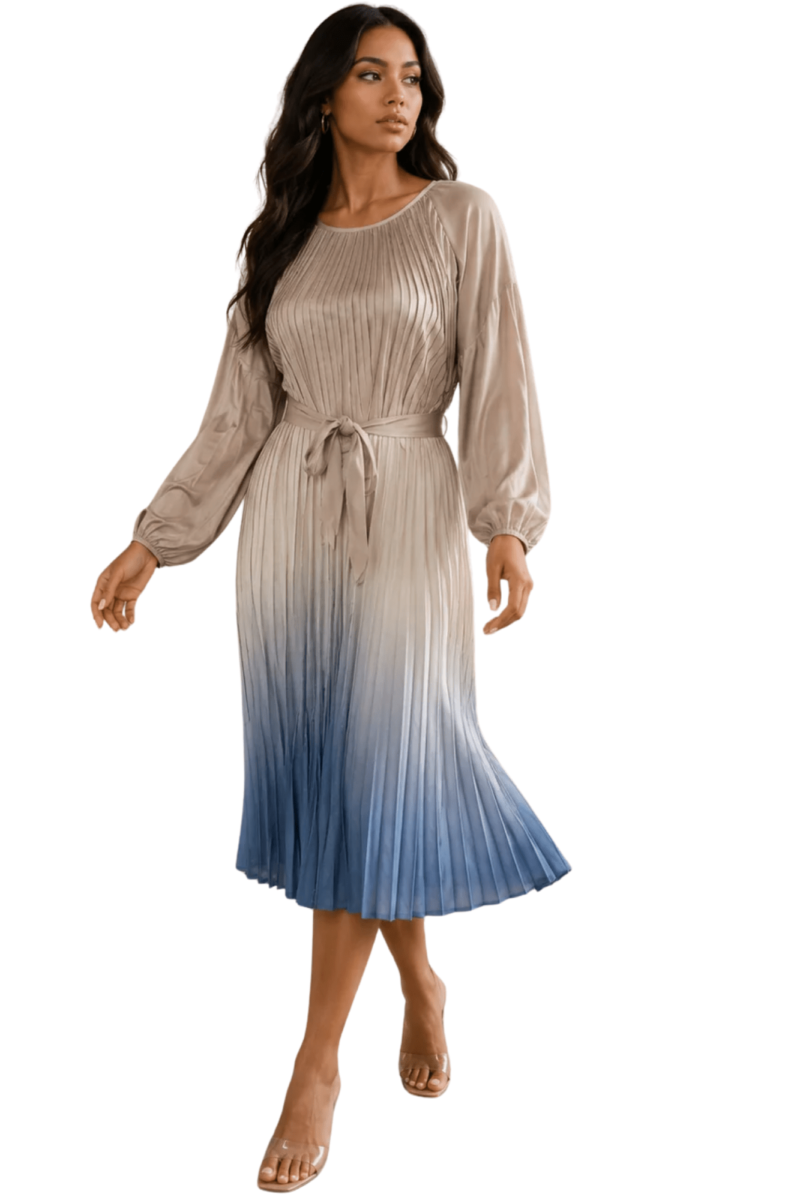 Graceful Gradient Pleated Midi Dress